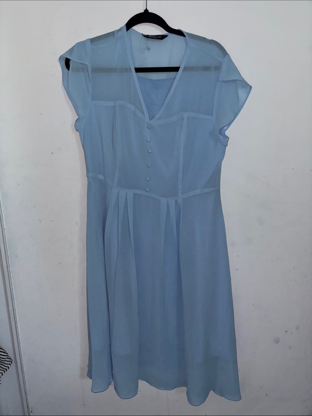 Light Blue V-Neck Cap Sleeve Dress - Elegant Everyday